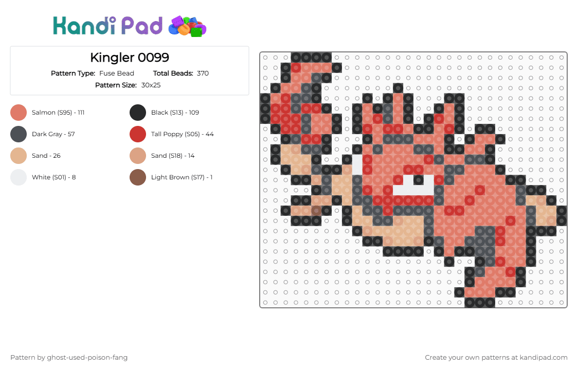 Kingler 0099 - Fuse Bead Pattern by ghost-used-poison-fang on Kandi Pad - gray,orange