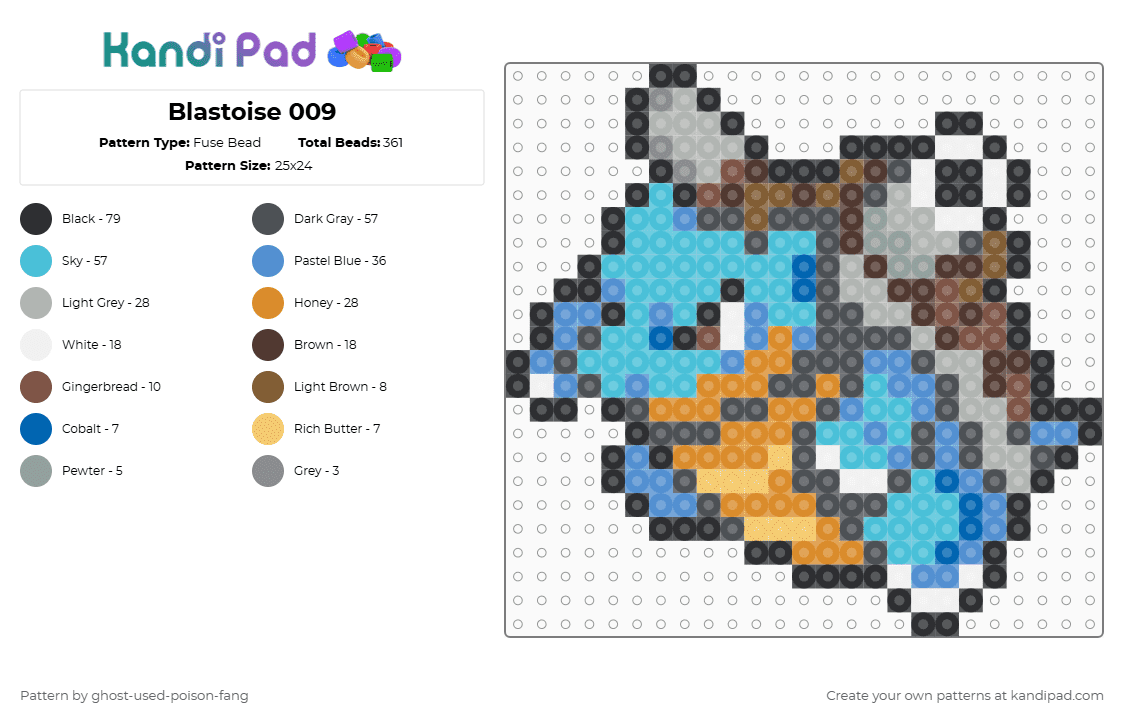 Blastoise 0009 - Fuse Bead Pattern by ghost-used-poison-fang on Kandi Pad - gray,light blue