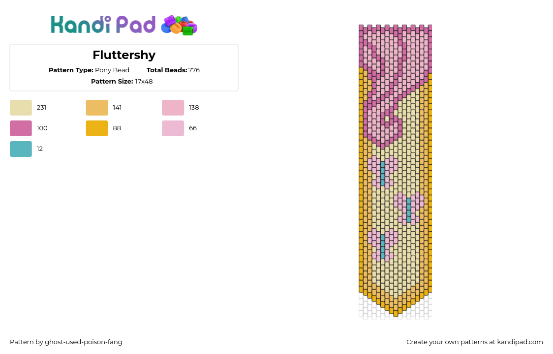 Fluttershy - Pony Bead Pattern by ghost-used-poison-fang on Kandi Pad - fluttershy,mlp,butterflies,my little pony,banner,pink,yellow