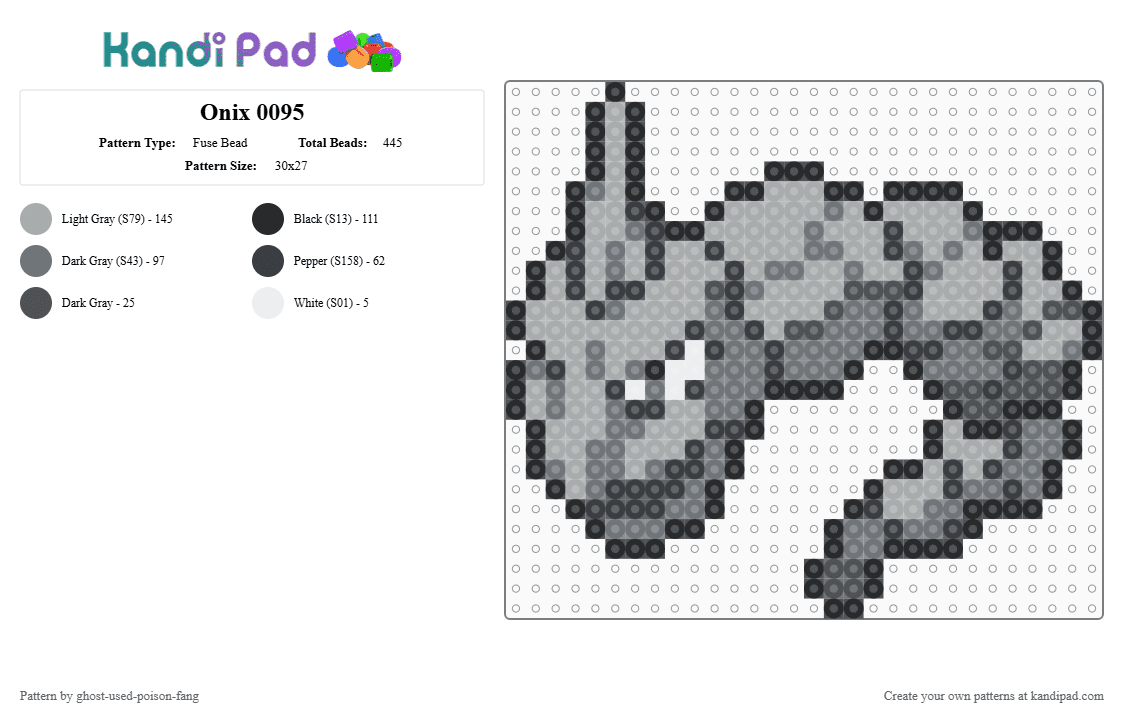 Onix 0095 - Fuse Bead Pattern by ghost-used-poison-fang on Kandi Pad - gray