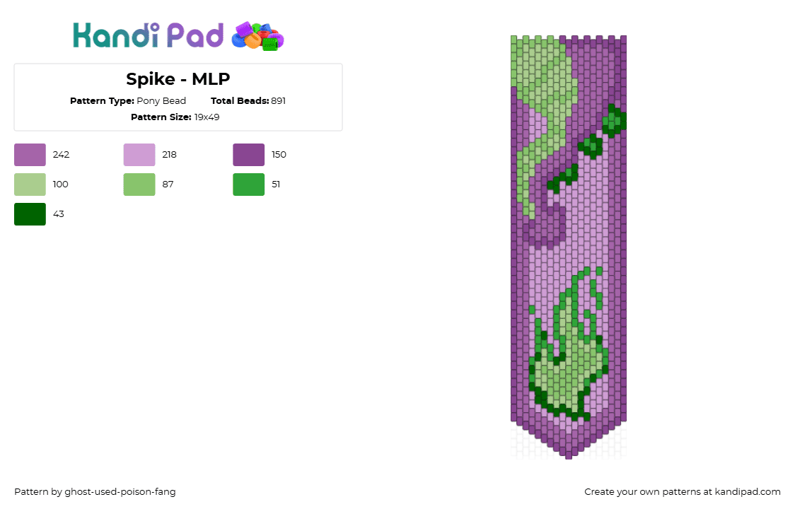 Spike - MLP - Pony Bead Pattern by ghost-used-poison-fang on Kandi Pad - spike,mlp,my little pony,dragon,banner,tail,fiery,flame,green,purple