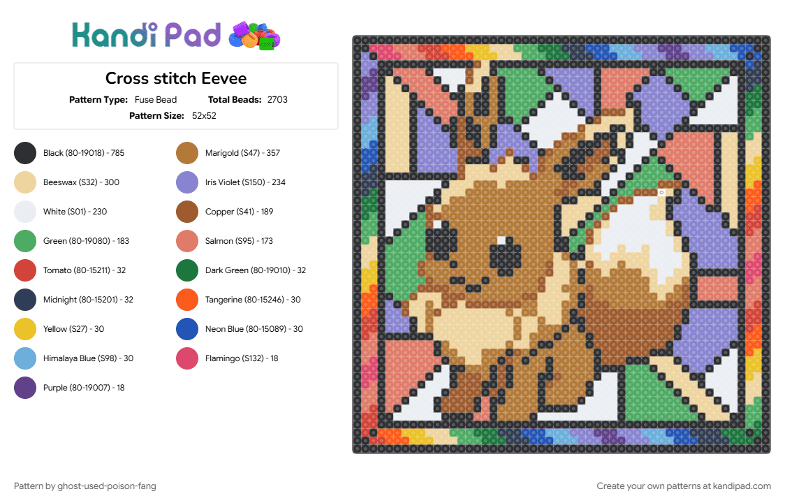 Cross stitch Eevee - Fuse Bead Pattern by ghost-used-poison-fang on Kandi Pad - beige, blue, colorful, tan