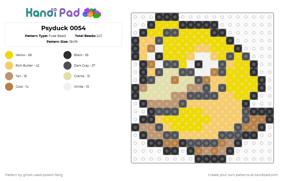 Psyduck 0054 - Fuse Bead Pattern by ghost-used-poison-fang on Kandi Pad - yellow,pokemon