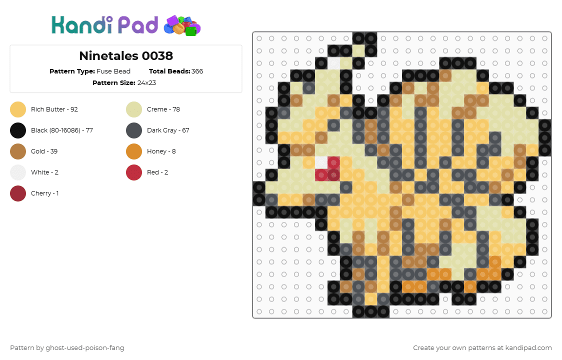 Ninetales 0038 - Fuse Bead Pattern by ghost-used-poison-fang on Kandi Pad - gray,yellow,pokemon