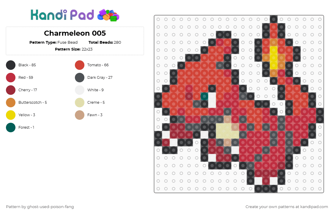 Charmeleon 0005 - Fuse Bead Pattern by ghost-used-poison-fang on Kandi Pad - red