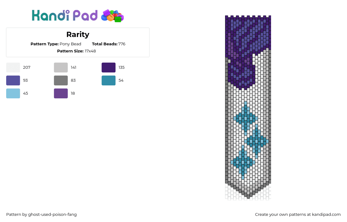 Rarity - Pony Bead Pattern by ghost-used-poison-fang on Kandi Pad - rarity,mlp,my little pony,banner,teal,gray,purple