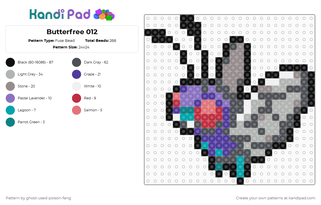 Butterfree 0012 - Fuse Bead Pattern by ghost-used-poison-fang on Kandi Pad - gray,beige