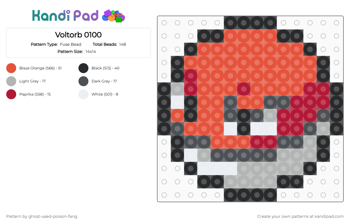 Voltorb 0100 - Fuse Bead Pattern by ghost-used-poison-fang on Kandi Pad - red