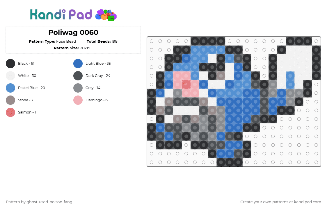 Poliwag 0060 - Fuse Bead Pattern by ghost-used-poison-fang on Kandi Pad - gray,blue,light blue,pokemon