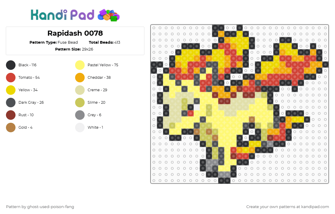 Rapidash 0078 - Fuse Bead Pattern by ghost-used-poison-fang on Kandi Pad - red,yellow,pokemon