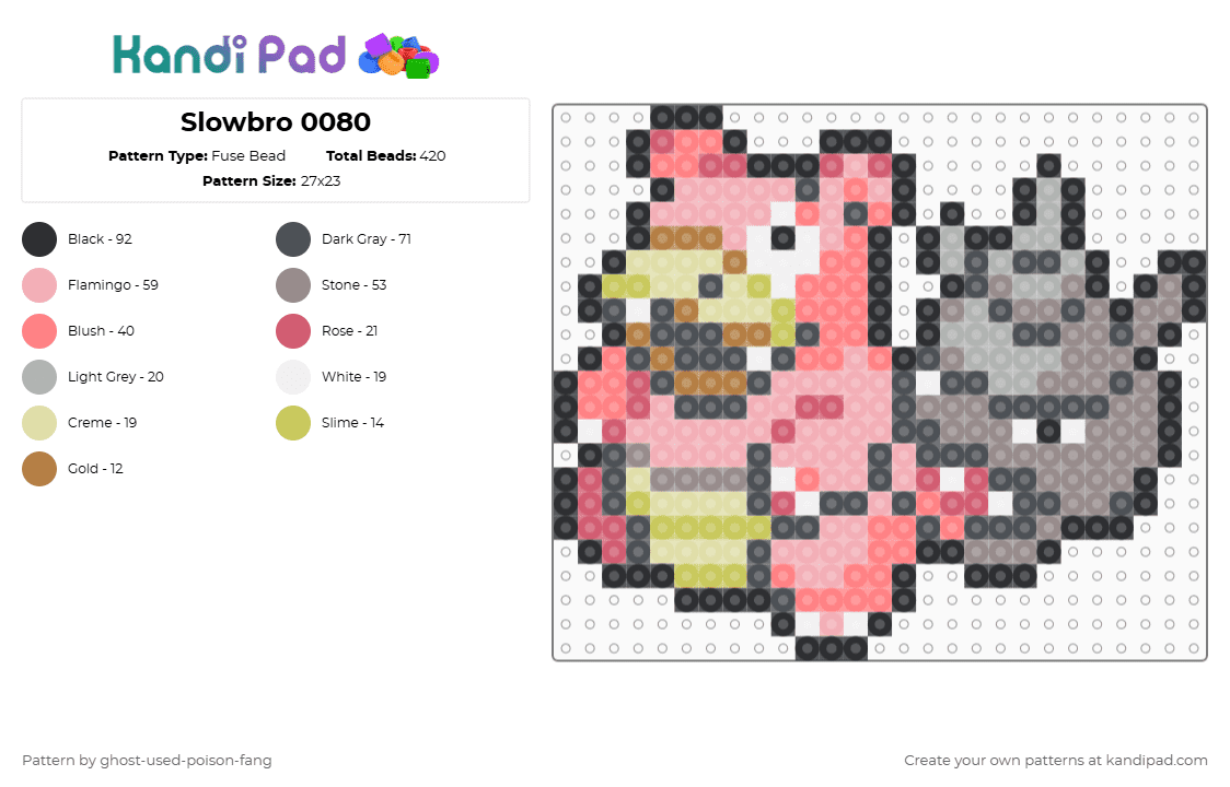 Slowbro 0080 - Fuse Bead Pattern by ghost-used-poison-fang on Kandi Pad - gray,beige,red,pokemon