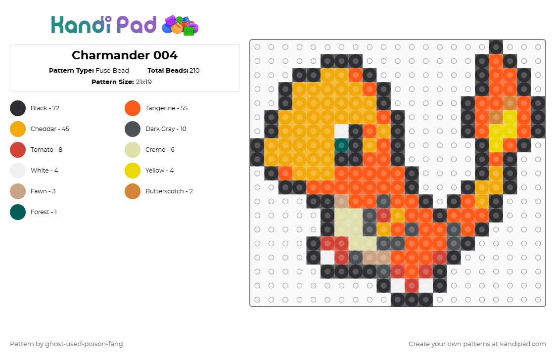 Charmander 0004 - Fuse Bead Pattern by ghost-used-poison-fang on Kandi Pad - orange
