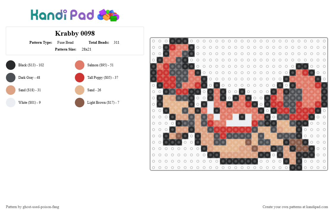 Krabby 0098 - Fuse Bead Pattern by ghost-used-poison-fang on Kandi Pad - gray,orange,beige