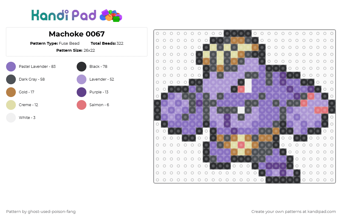 Machoke 0067 - Fuse Bead Pattern by ghost-used-poison-fang on Kandi Pad - gray,blue,pink,pokemon