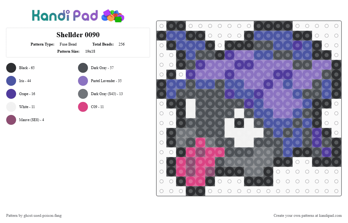 Shellder 0090 - Fuse Bead Pattern by ghost-used-poison-fang on Kandi Pad - gray,purple