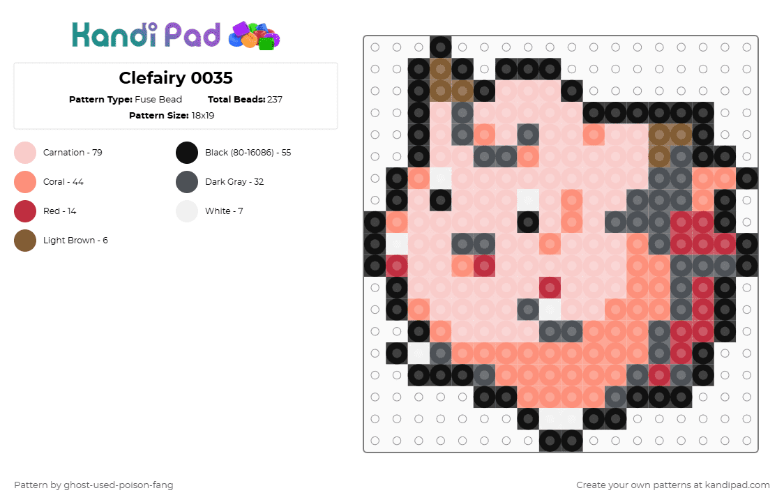 Clefairy 0035 - Fuse Bead Pattern by ghost-used-poison-fang on Kandi Pad - orange,beige,pokemon