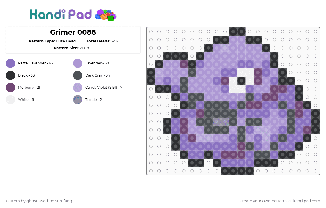 Grimer 0088 - Fuse Bead Pattern by ghost-used-poison-fang on Kandi Pad - blue, grimer, pink, pokemon, pokemon sprite