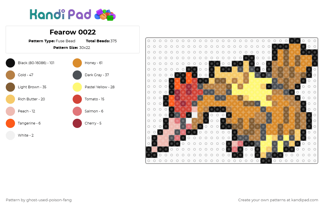 Fearow 0022 - Fuse Bead Pattern by ghost-used-poison-fang on Kandi Pad - orange,tan,yellow,pokemon
