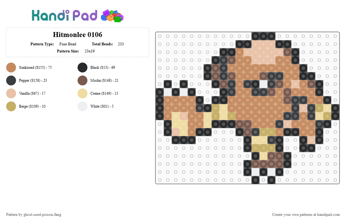 Hitmonlee 0106 - Fuse Bead Pattern by ghost-used-poison-fang on Kandi Pad - beige,tan