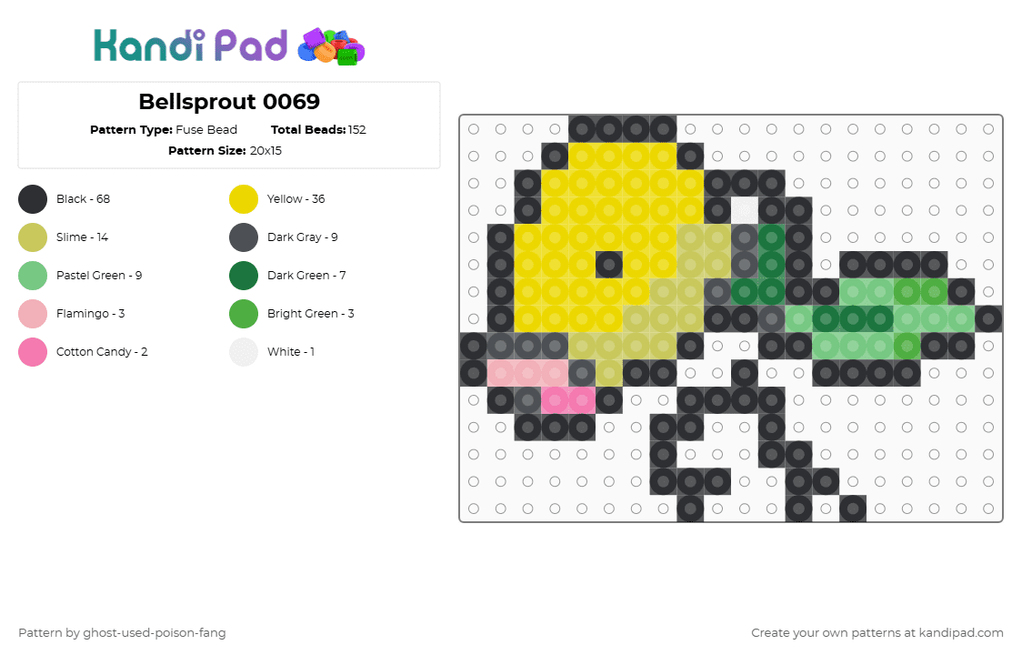 Bellsprout 0069 - Fuse Bead Pattern by ghost-used-poison-fang on Kandi Pad - black,yellow,green,pokemon