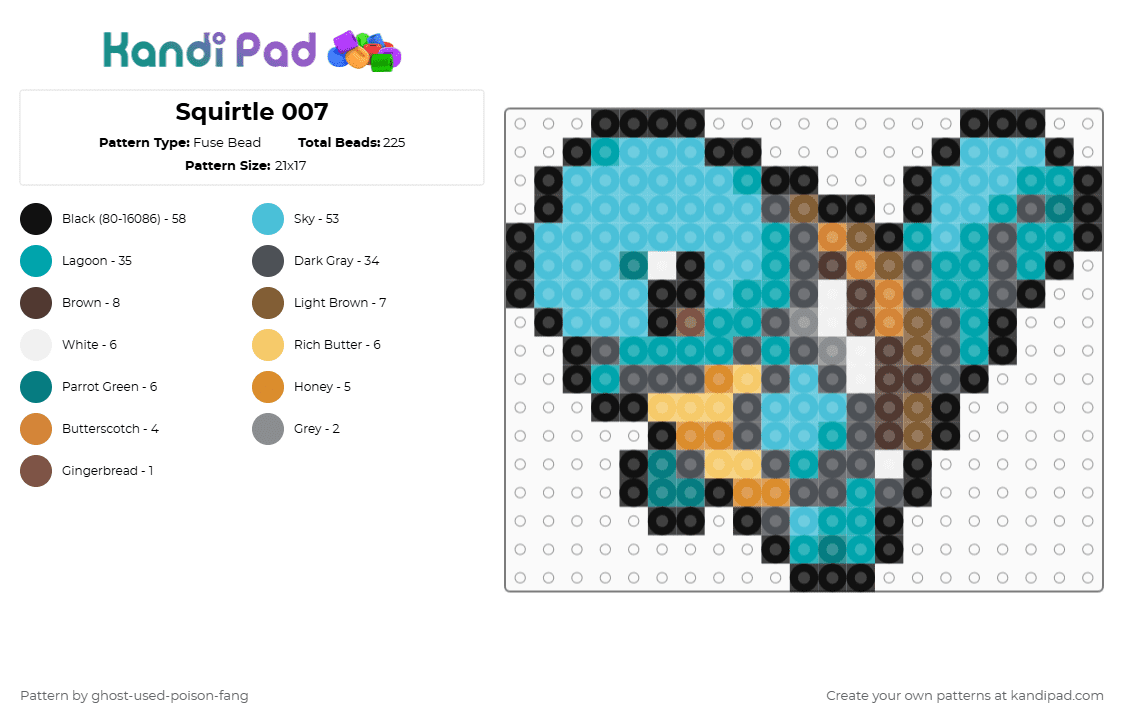 Squirtle 0007 - Fuse Bead Pattern by ghost-used-poison-fang on Kandi Pad - gray,teal,light blue