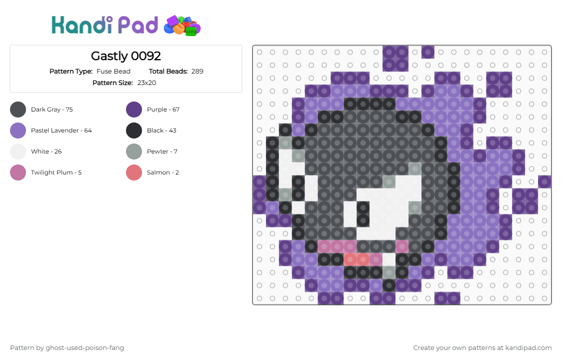 Gastly 0092 - Fuse Bead Pattern by ghost-used-poison-fang on Kandi Pad - purple,blue,gray