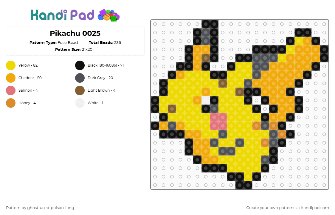 Pikachu 0025 - Fuse Bead Pattern by ghost-used-poison-fang on Kandi Pad - yellow,orange,pokemon