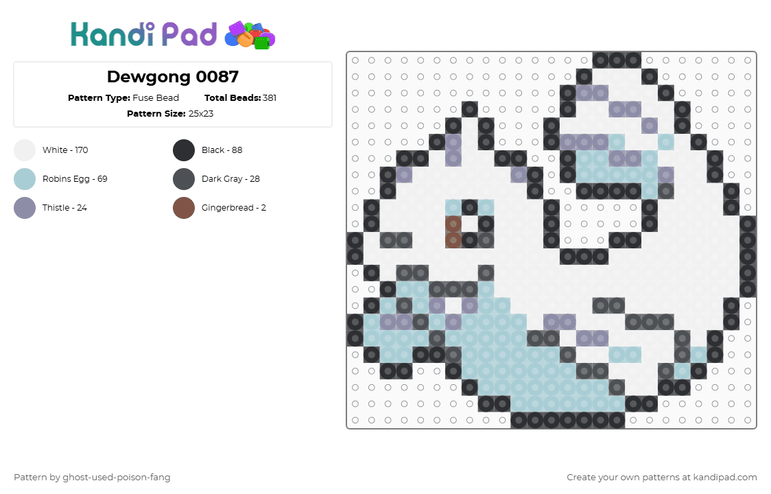 Dewgong 0087 - Fuse Bead Pattern by ghost-used-poison-fang on Kandi Pad - white,gray,light blue,pokemon