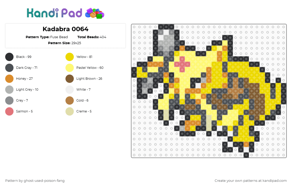 Kadabra 0064 - Fuse Bead Pattern by ghost-used-poison-fang on Kandi Pad - gray,yellow,pokemon