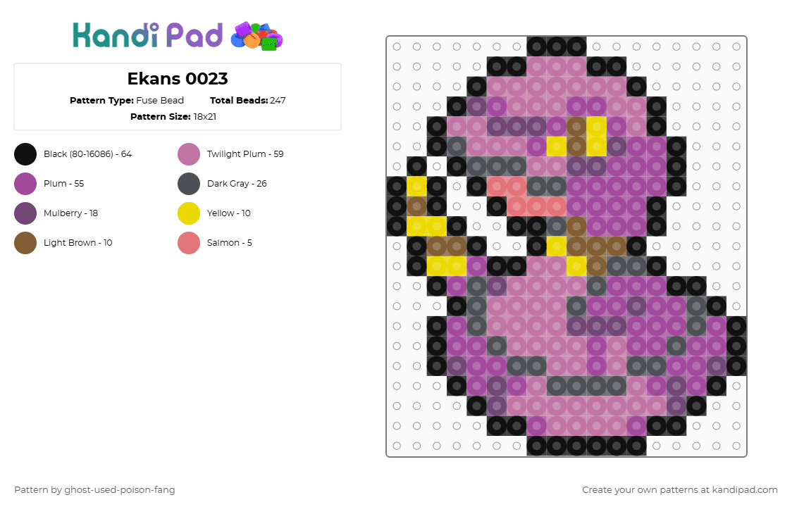 Ekans 0023 - Fuse Bead Pattern by ghost-used-poison-fang on Kandi Pad - pink,pokemon