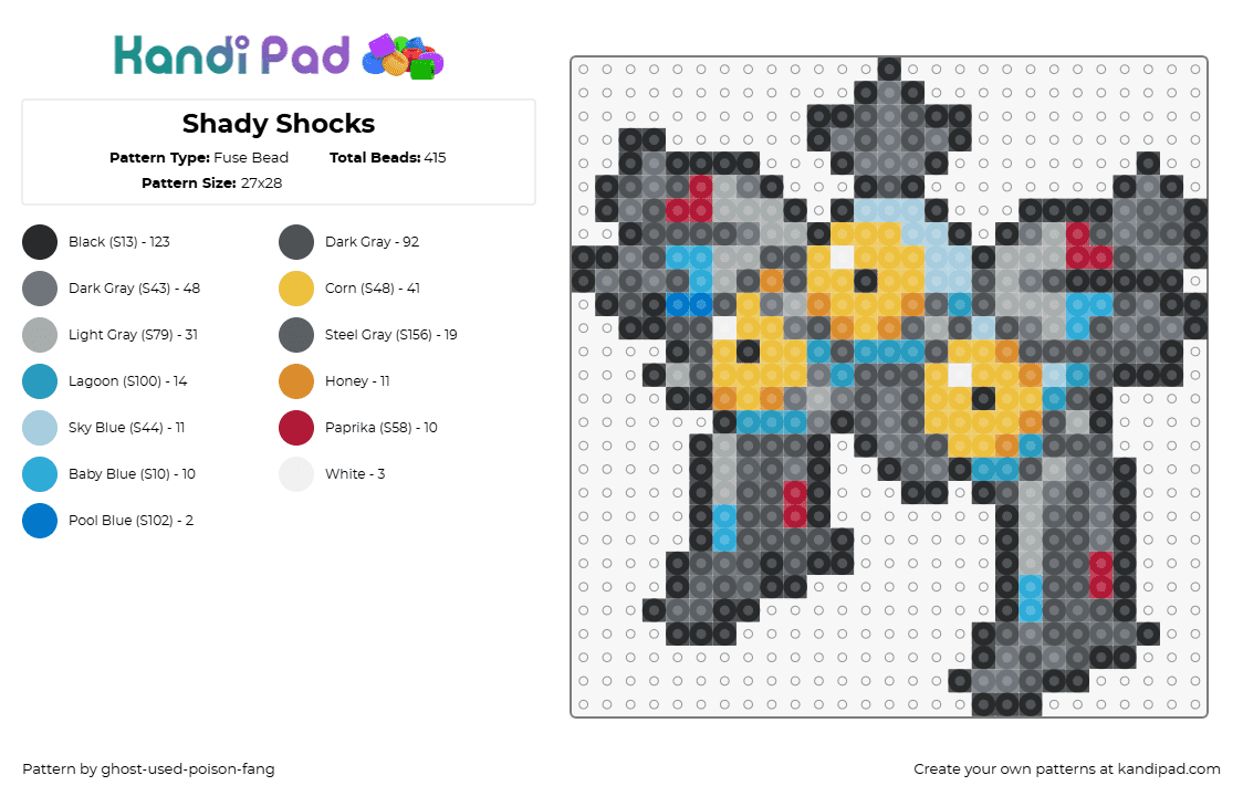 Shady Shocks - Pokemon - Fuse Bead Pattern by ghost-used-poison-fang on Kandi Pad - sandy shocks,pokemon,character,gaming,light blue,gray