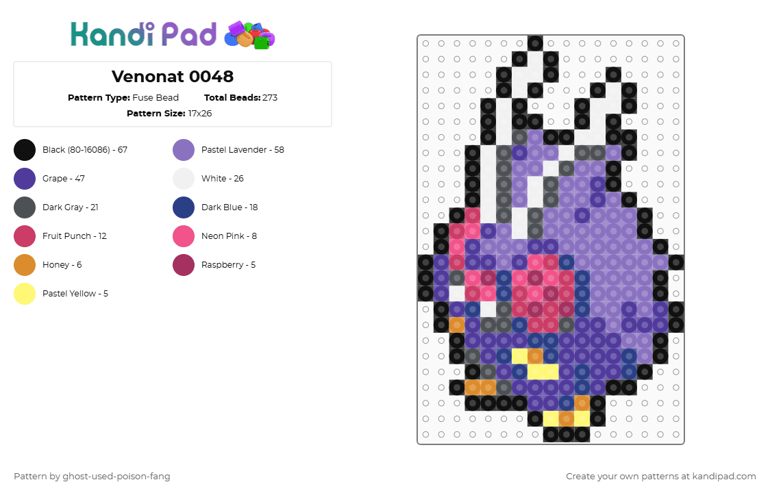 Venonat 0048 - Fuse Bead Pattern by ghost-used-poison-fang on Kandi Pad - blue,purple