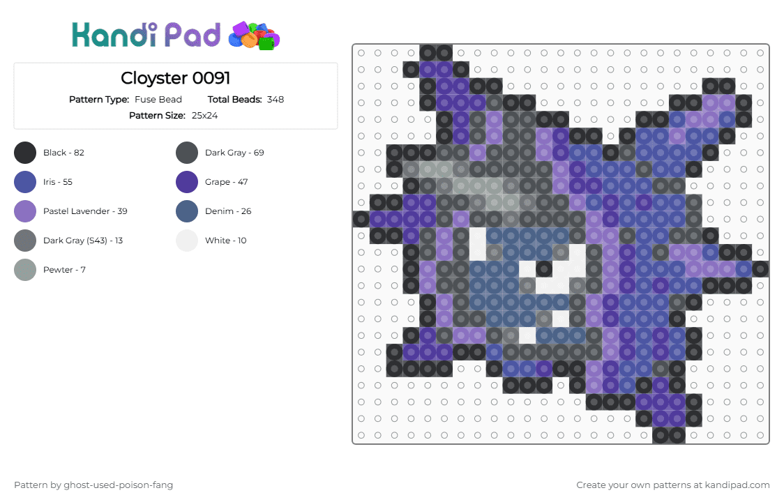 Cloyster 0091 - Fuse Bead Pattern by ghost-used-poison-fang on Kandi Pad - gray,purple