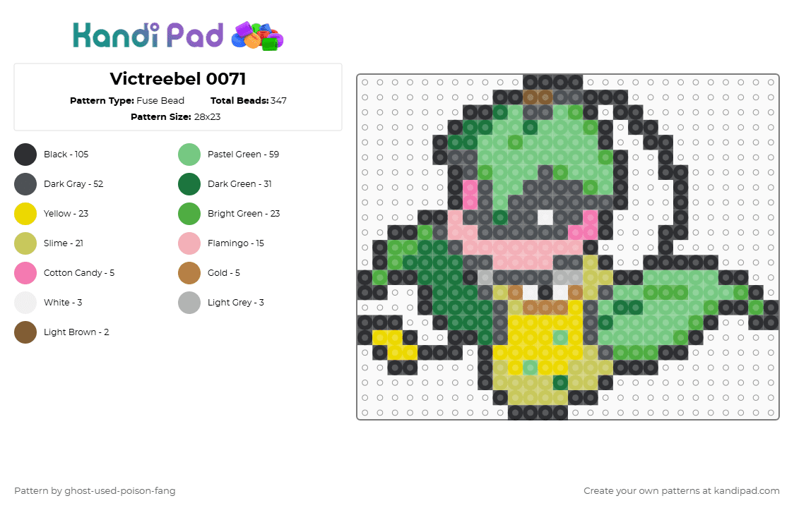 Victreebel 0071 - Fuse Bead Pattern by ghost-used-poison-fang on Kandi Pad - gray,teal,green,pokemon