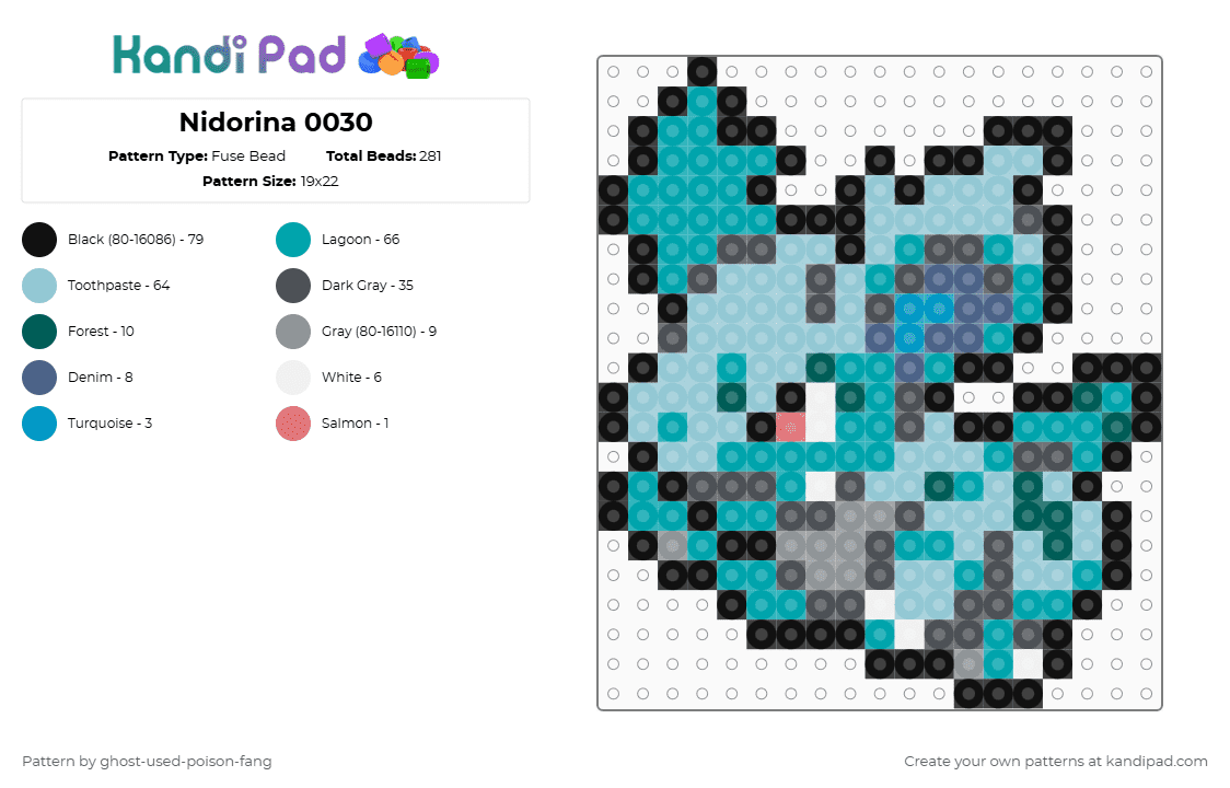 Nidorina 0030 - Fuse Bead Pattern by ghost-used-poison-fang on Kandi Pad - gray,light blue,teal,pokemon