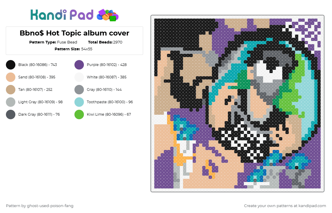 Bbno$ Hot Topic album cover - Fuse Bead Pattern by ghost-used-poison-fang on Kandi Pad - purple,beige,gray