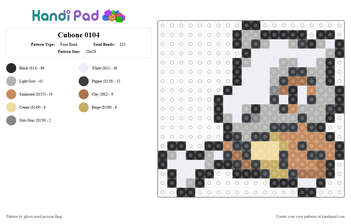 Cubone 0104 - Fuse Bead Pattern by ghost-used-poison-fang on Kandi Pad - beige,tan