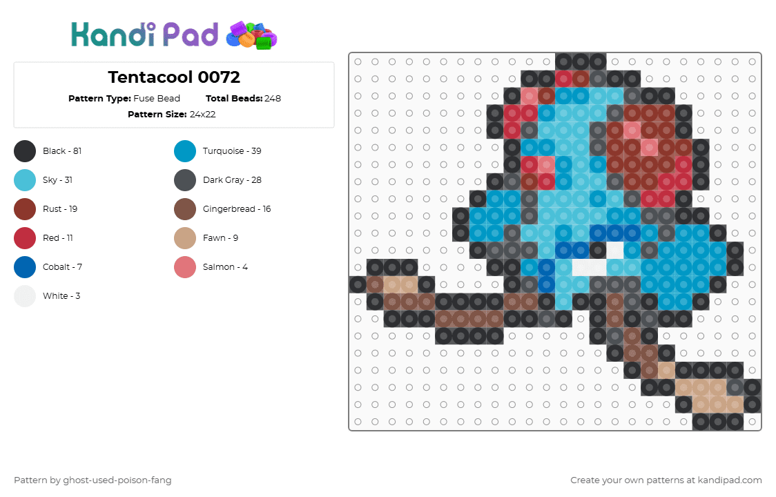Tentacool 0072 - Fuse Bead Pattern by ghost-used-poison-fang on Kandi Pad - gray,red,light blue,pokemon