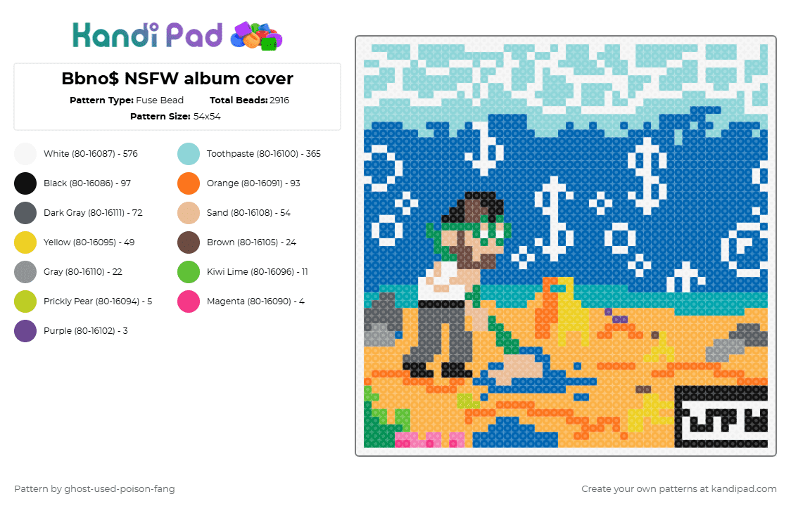 Bbno$ NSFW album cover - Fuse Bead Pattern by ghost-used-poison-fang on Kandi Pad - light blue,blue,orange