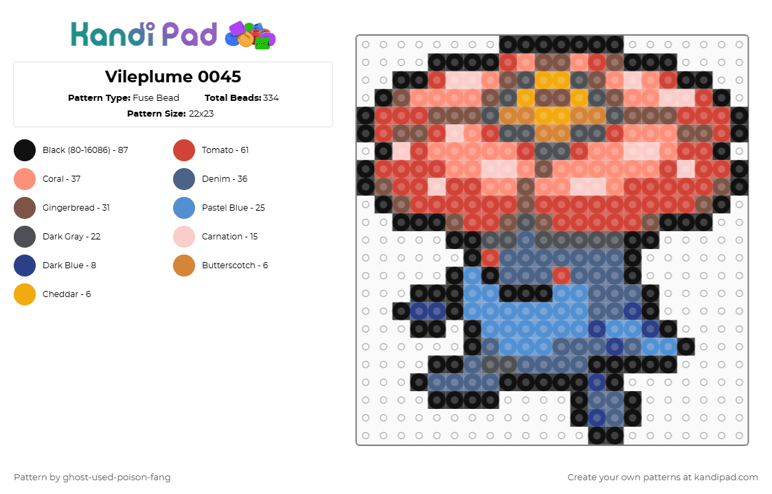 Vileplume 0045 - Fuse Bead Pattern by ghost-used-poison-fang on Kandi Pad - red,orange,blue,pokemon