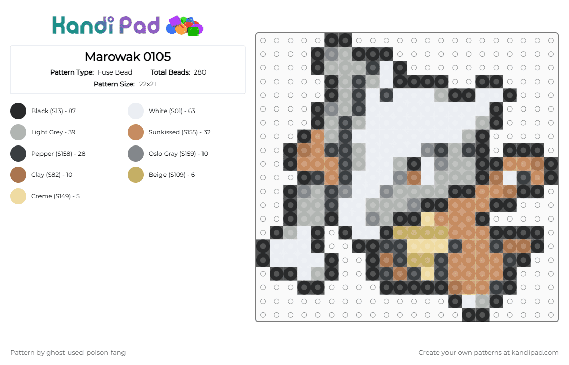 Marowak 0105 - Fuse Bead Pattern by ghost-used-poison-fang on Kandi Pad - beige,tan