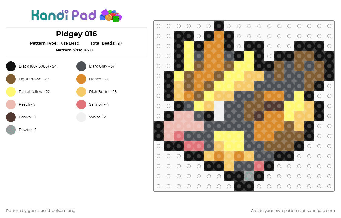 Pidgey 0016 - Fuse Bead Pattern by ghost-used-poison-fang on Kandi Pad - gray,orange,tan,yellow