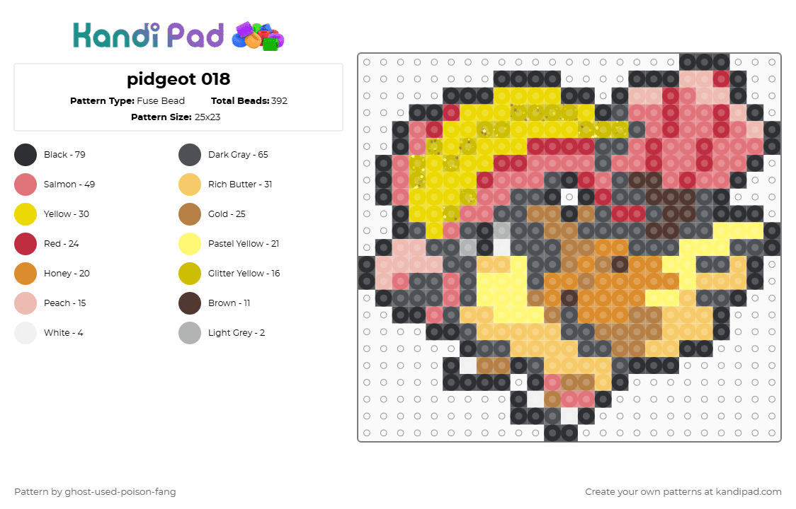 pidgeot 0018 - Fuse Bead Pattern by ghost-used-poison-fang on Kandi Pad - red,yellow,gray,pokemon