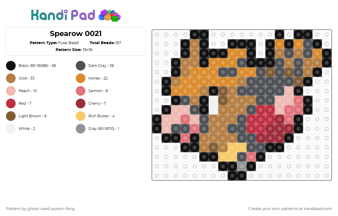 Spearow 0021 - Fuse Bead Pattern by ghost-used-poison-fang on Kandi Pad - gray,red,orange,tan,pokemon