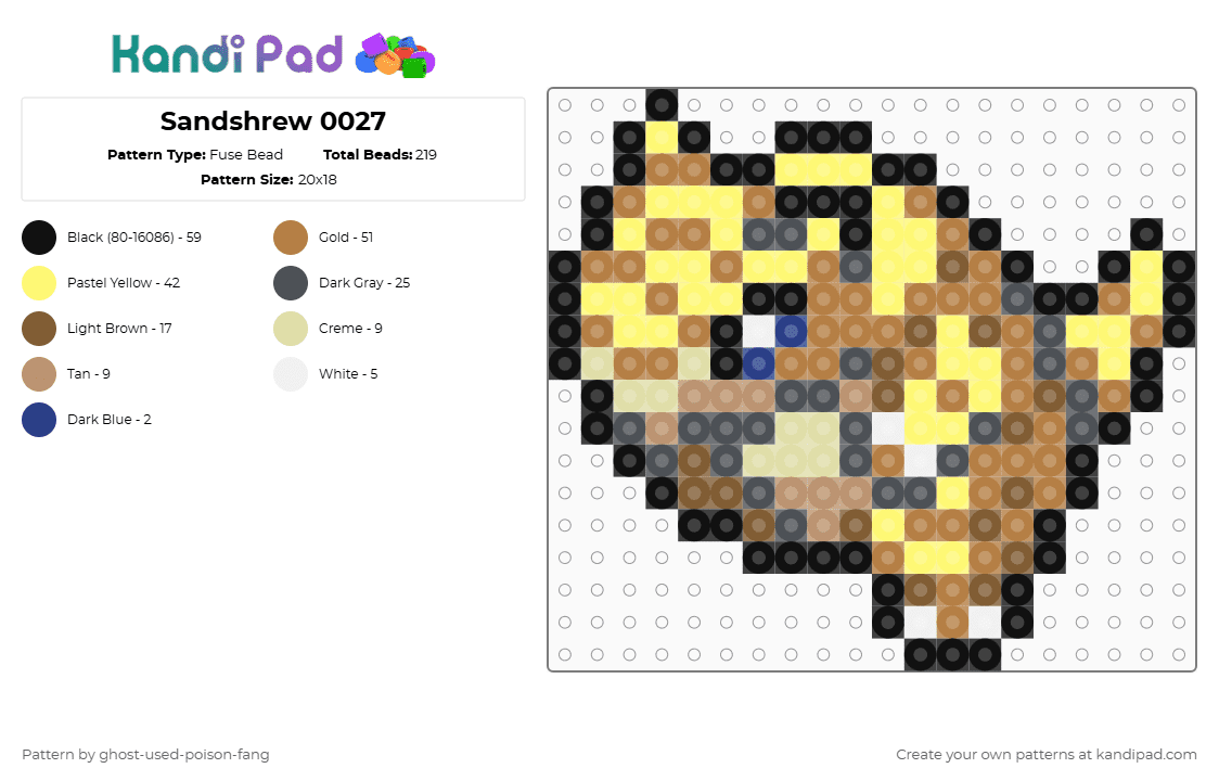 Sandshrew 0027 - Fuse Bead Pattern by ghost-used-poison-fang on Kandi Pad - tan,yellow,pokemon