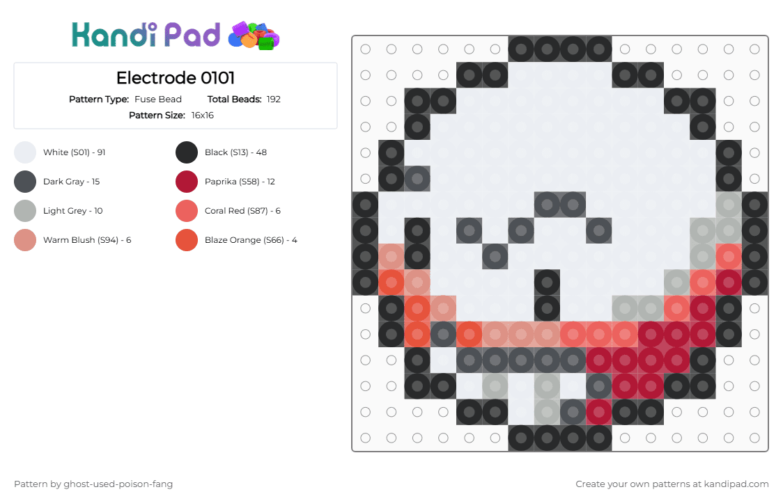 Electrode 0101 - Fuse Bead Pattern by ghost-used-poison-fang on Kandi Pad - white,red