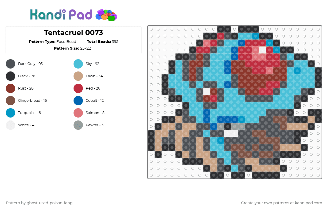 Tentacruel 0073 - Fuse Bead Pattern by ghost-used-poison-fang on Kandi Pad - gray,light blue,red,pokemon