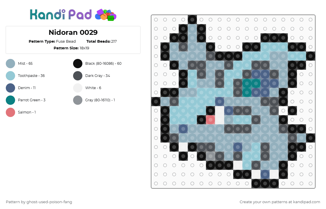 Nidoran 0029 - Fuse Bead Pattern by ghost-used-poison-fang on Kandi Pad - gray,light blue,pokemon