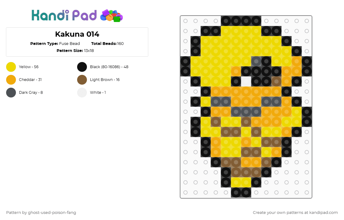 Kakuna 0014 - Fuse Bead Pattern by ghost-used-poison-fang on Kandi Pad - yellow,orange