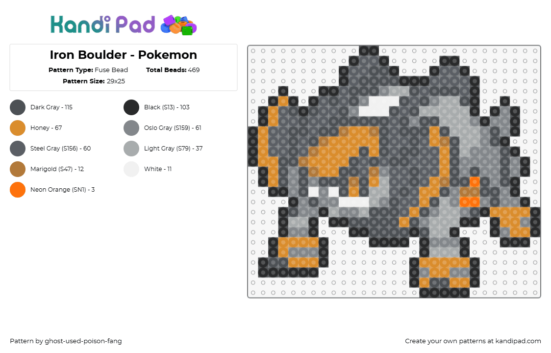 Iron Boulder - Pokemon - Fuse Bead Pattern by ghost-used-poison-fang on Kandi Pad - iron boulder,pokemon,character,gaming,gray,tan